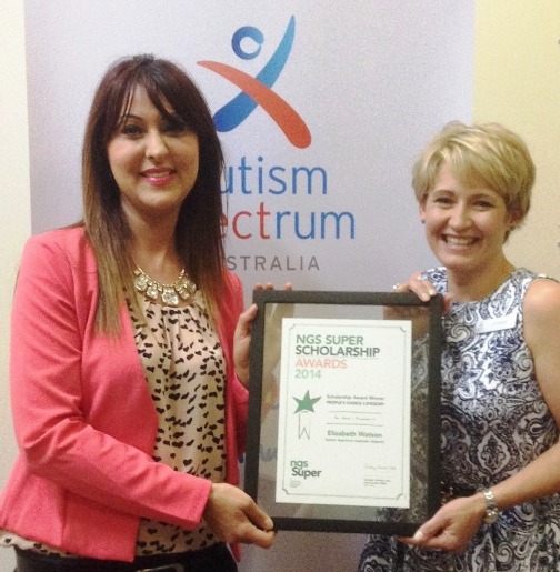 Liz Watson, right, receives her scholarship award from by Jorjet Issavi, NSW Client Relationship Manager, NGS Super.